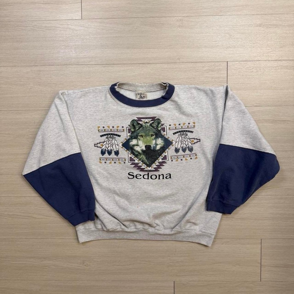 Vintage 1985 Sedona Wolf Color Block Sweater Womens Size Large Arizona